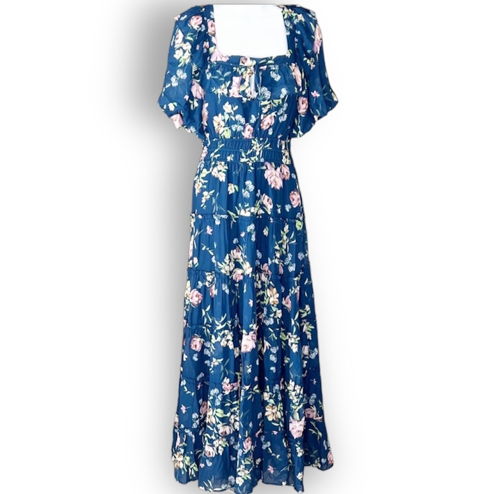 Yumi Kim blue floral tiered maxi dress women’s size XS